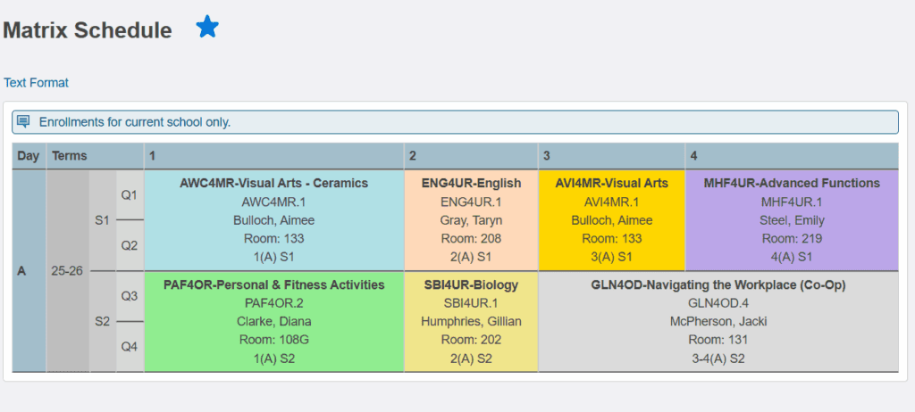 View your schedule through Powerschool – Gravenhurst High School